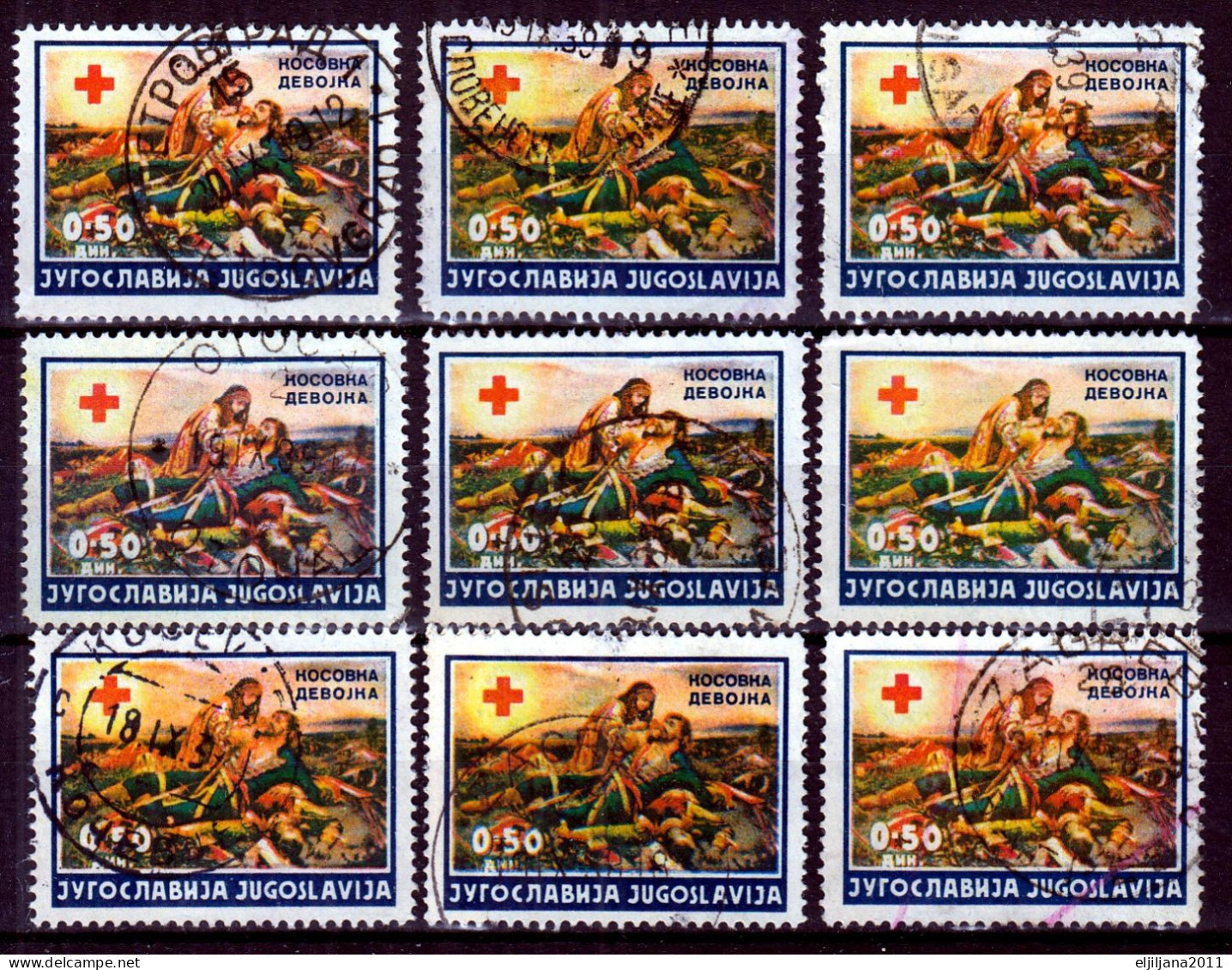 ⁕ Yugoslavia 1938 & 1940 ⁕ Charity Stamp / Red Cross / Surcharge - Kosovar Girl Mi.3 & Mi.4 ⁕ 18v Used - Shades - Wohlfahrtsmarken