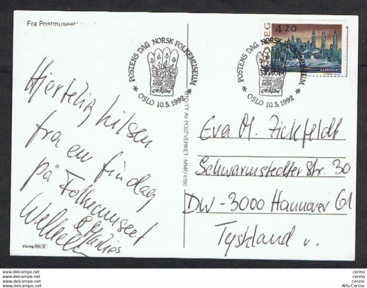 NORWAY: 1992  ILLUSTRATED  POSTCARD WITH 4k. 20 EUROPA CEPT (1054) - TO GERMANY - Covers & Documents