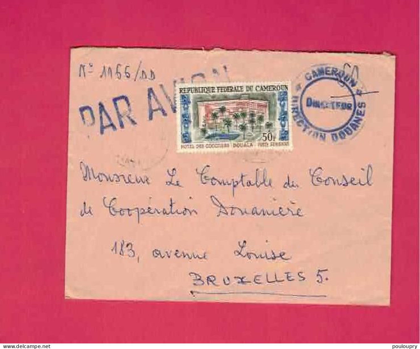 Lettre Pour La Belgique - YT N° PA 53 - Hôtel Des Cocotiers - Cachet " Direction Douanes - Cameroun " - Kamerun (1960-...)