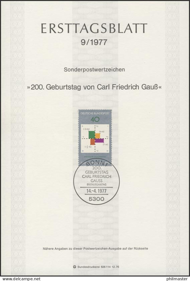 ETB 09/1977 Carl Friedrich Gauß, Mathematiker, Physiker - 1974-1980