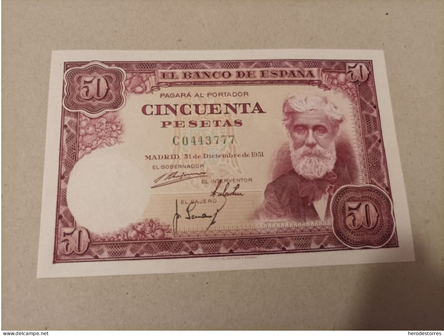 50 Pesetas De 1951, Serie C, Nº Bajo, última Emitida, UNC - 50 Peseten