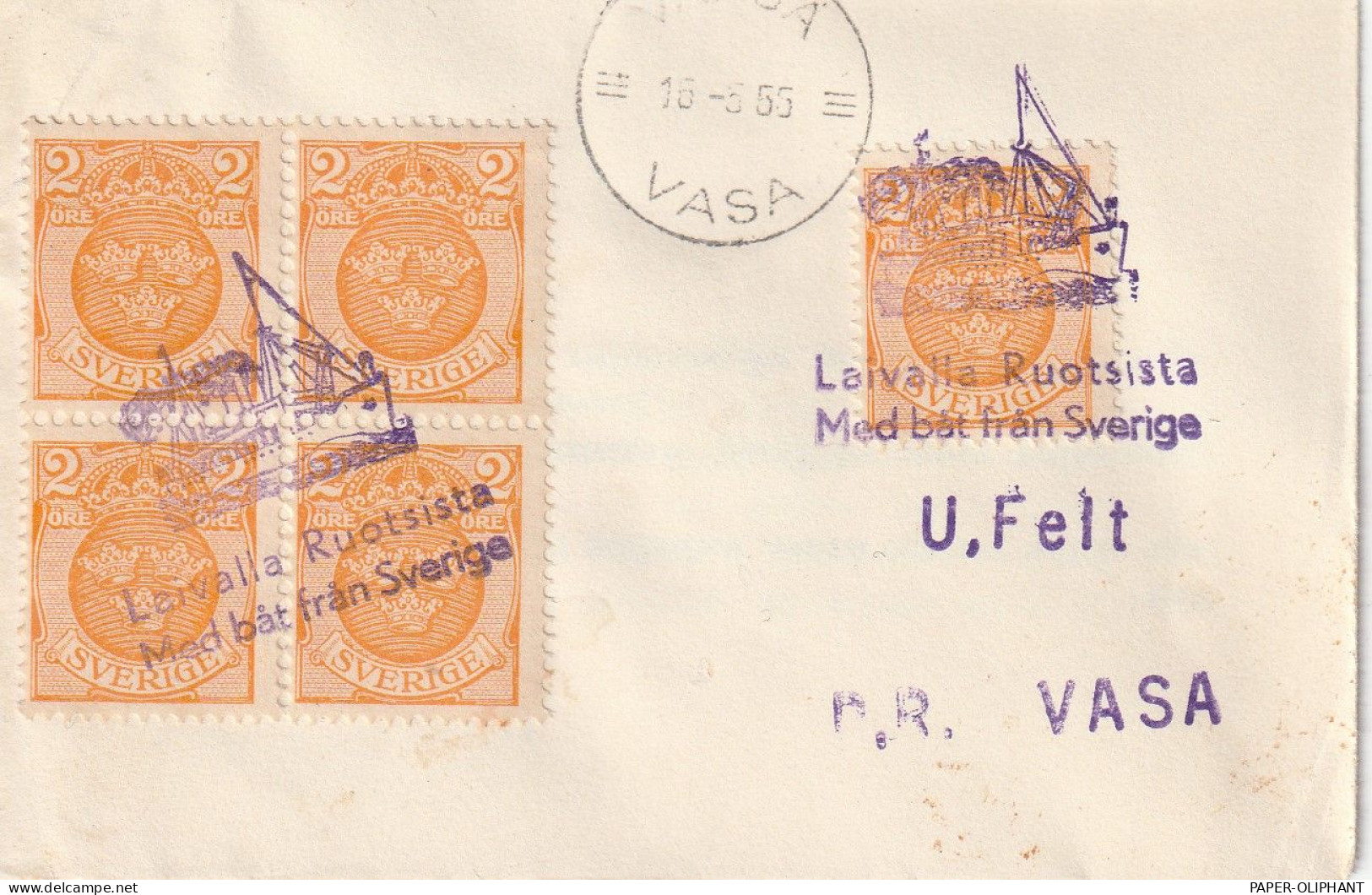 SVERIGE / SCHWEDEN - 1955, Schiffspost, Anlandungsstempel  Vaasa / Vasa - Briefe U. Dokumente