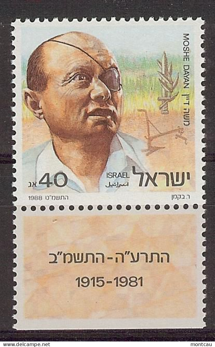 Israel 1988.  Moshe Dayan Mi 1108  (**) - Ungebraucht (mit Tabs)