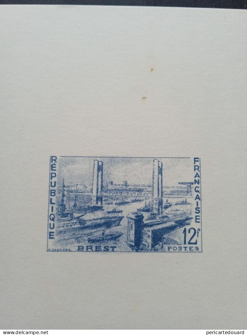 Épreuve De Travail +-10/8 Cm D'un Projet Non Retenu (1117) "Port De Brest" En 12Fr Par Henry Cheffer - Prove, Non Emessi, Vignette Sperimentali