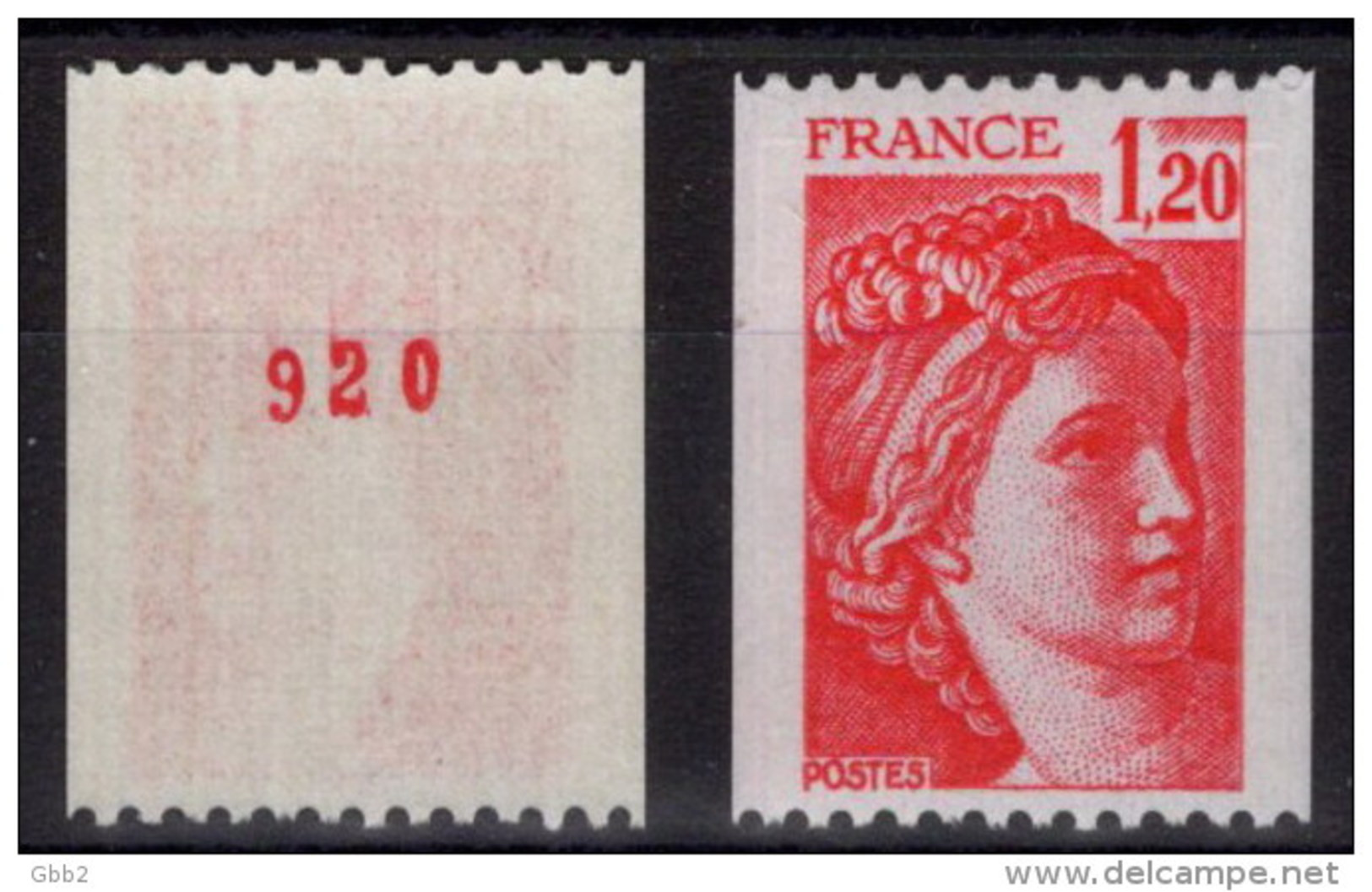 FRANCE - YT N° 1981Ba Sabine De GANDON, 1,20 Rouge Provenant De Roulettes Avec N° Rouge, Voir Scan. Bas Prix RARE. - 1977-1981 Sabine Van Gandon