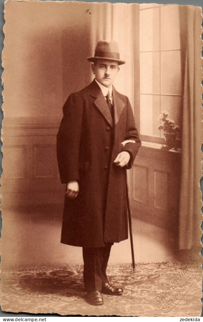 7916 - Hübscher Junger Mann Mit Hut Gehstock - Pretty Young Man - Foto Erich Fröhnel Bautzen - Otto Grafe - Mode