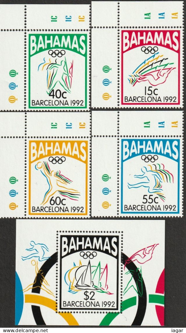 THEMATIC OLYMPIC GAMES:  BARCELONA'92.  POLE VAULTING, JAVELIN, HURDLING, BASKETBALL, SAILING    -  BAHAMAS - Ete 1992: Barcelone