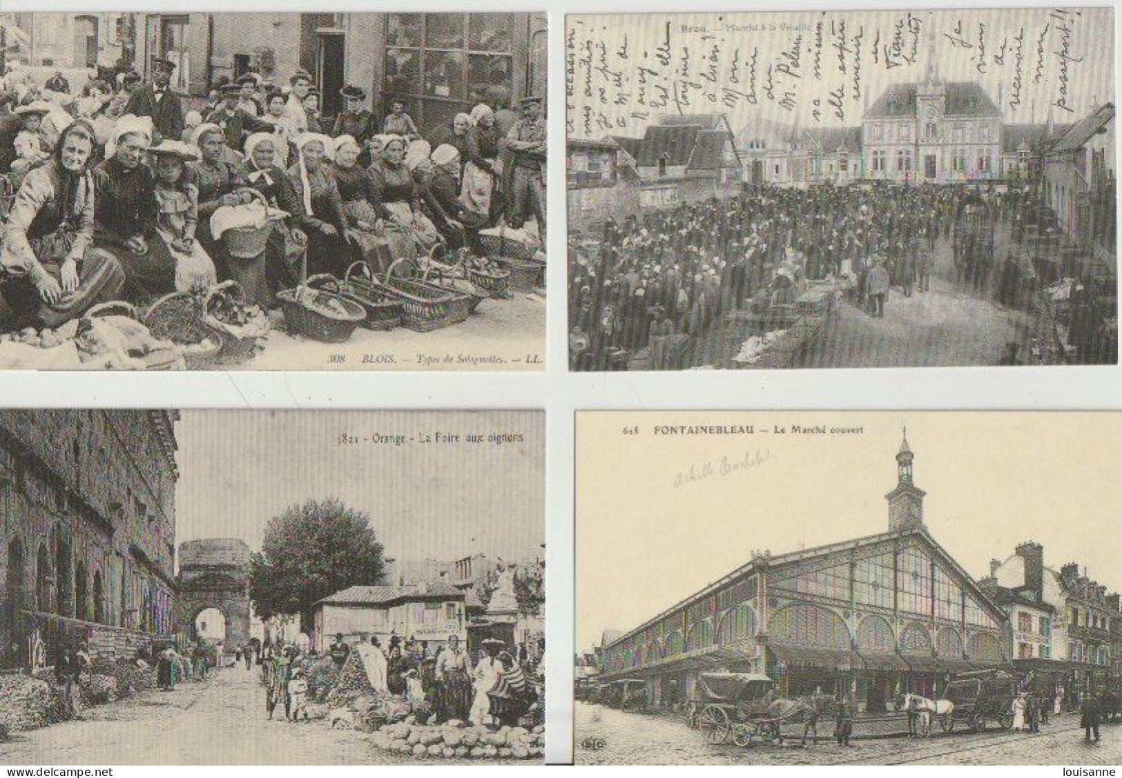 MARCHÉS  DIVERS  -BROU  ,FONTAINEBLEAU, ORANGE  & BLOIS  -  4  CPA REPRO )( 24 / 3 / 133 ) - Mercati