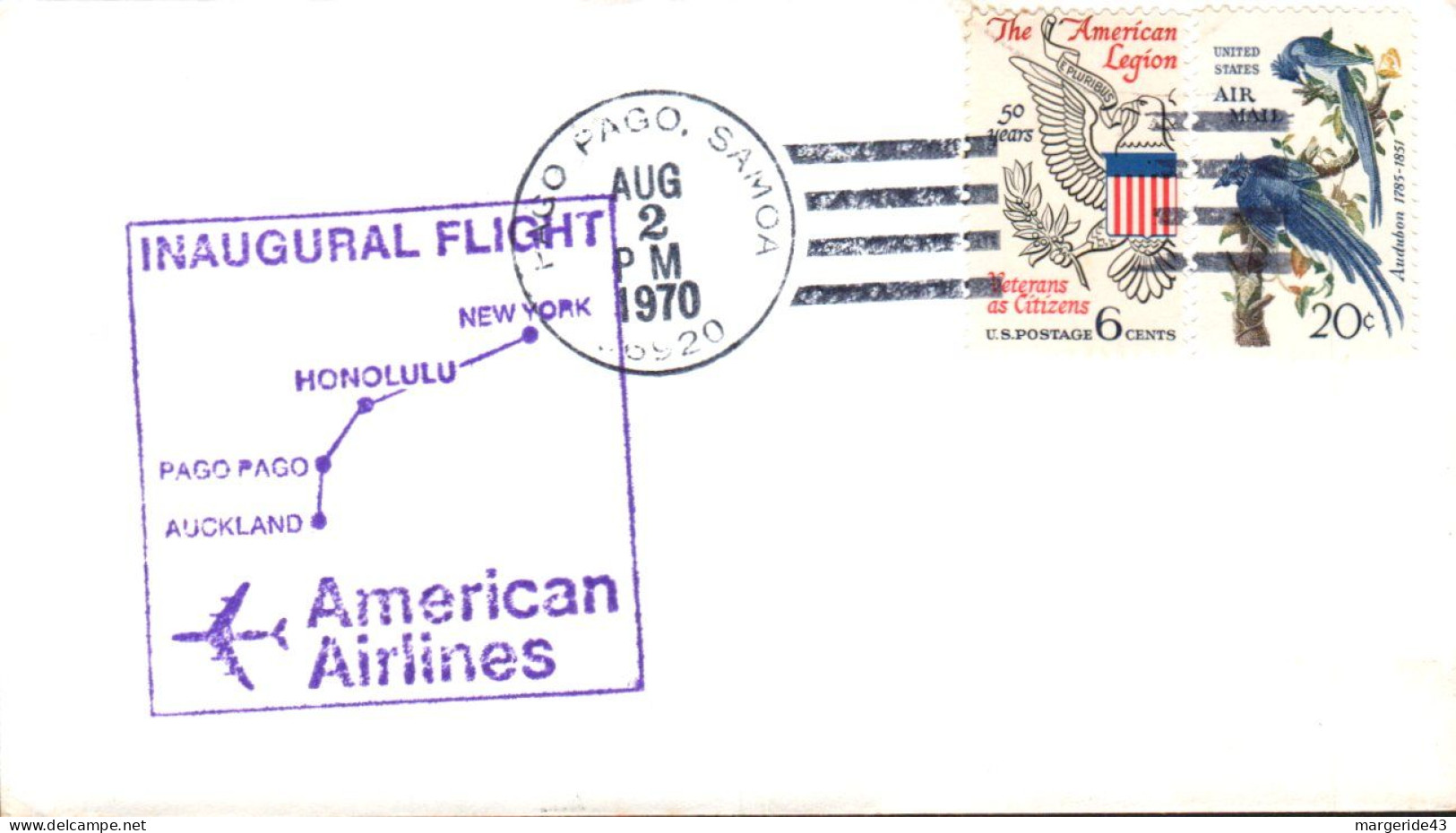 USA ETATS UNIS VOL INAUGURAL AMERICAN AIRLINES PAGO PAGO-AUCKLAND 1970 - Schmuck-FDC