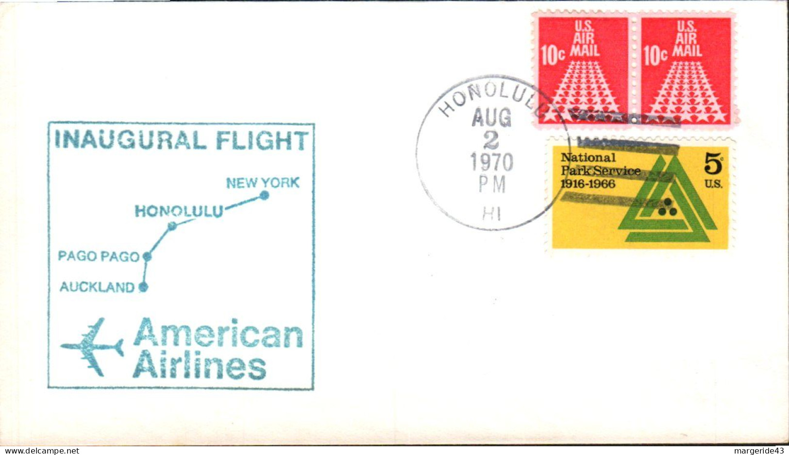 USA ETATS UNIS VOL INAUGURAL AMERICAN AIRLINES HONOLULU-AUCKLAND 1970 - Enveloppes évenementielles