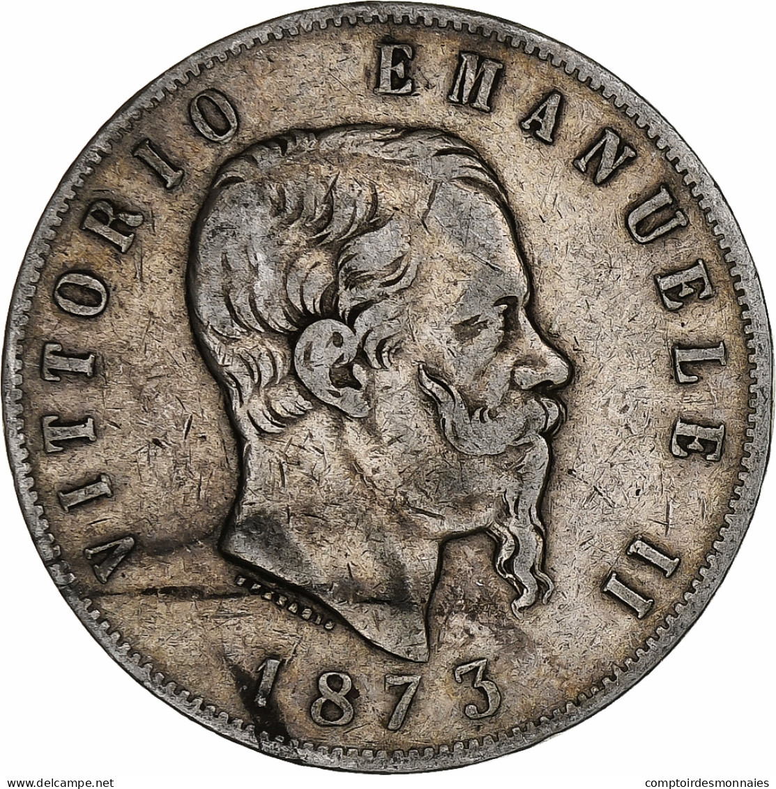 Monnaie, Italie, Vittorio Emanuele II, 5 Lire, 1873, Milan, TB, Argent, KM:8.3 - 1861-1878 : Vittoro Emanuele II