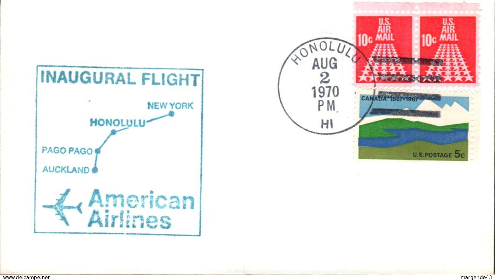 USA ETATS UNIS VOL INAUGURAL AMERICAN AIRLINES HONOLULU-AUCKLAND 1970 - Event Covers