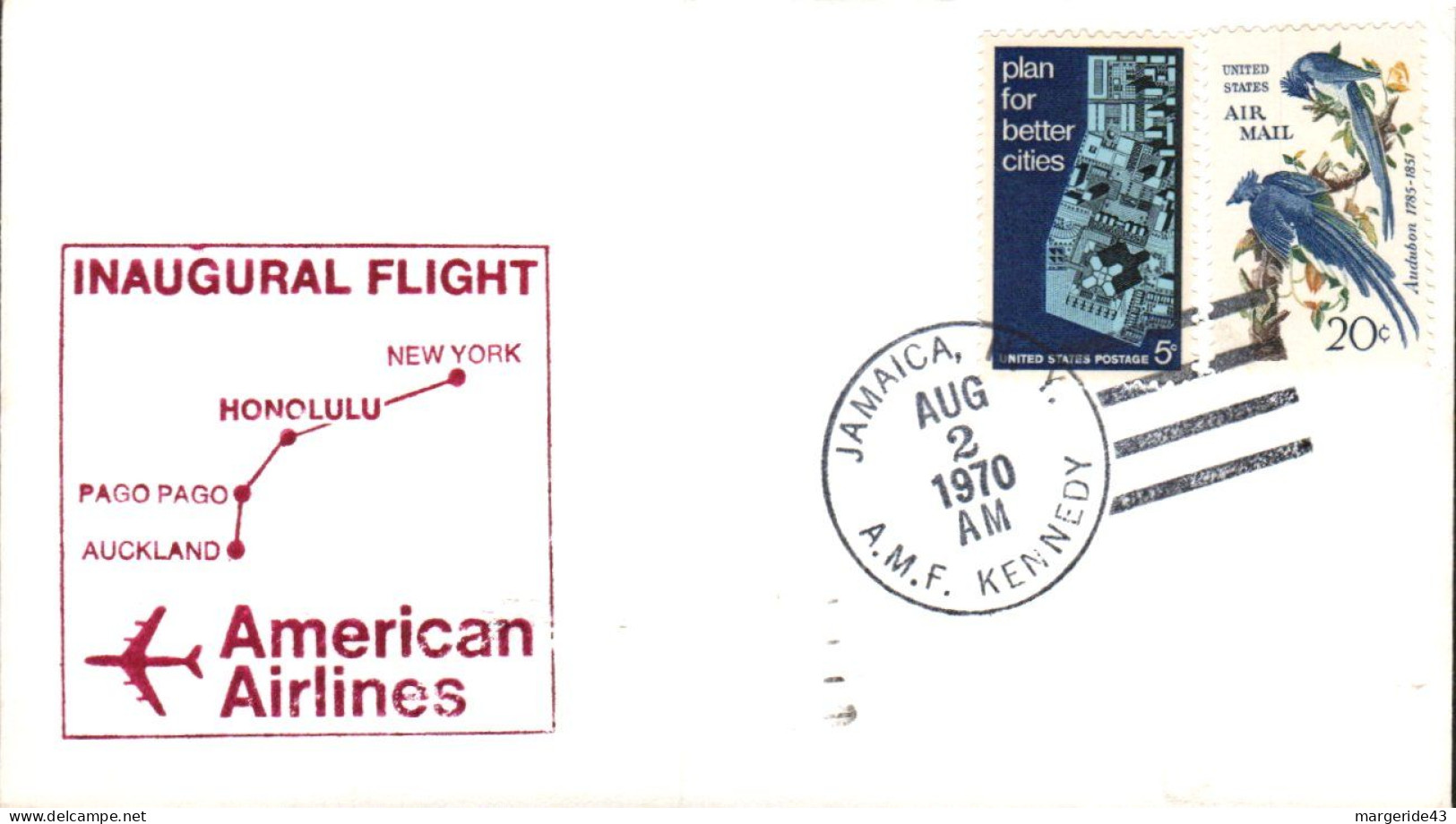 USA ETATS UNIS VOL INAUGURAL AMERICAN AIRLINES JAMAICA-AUCKLAND 1970 - Sobres De Eventos