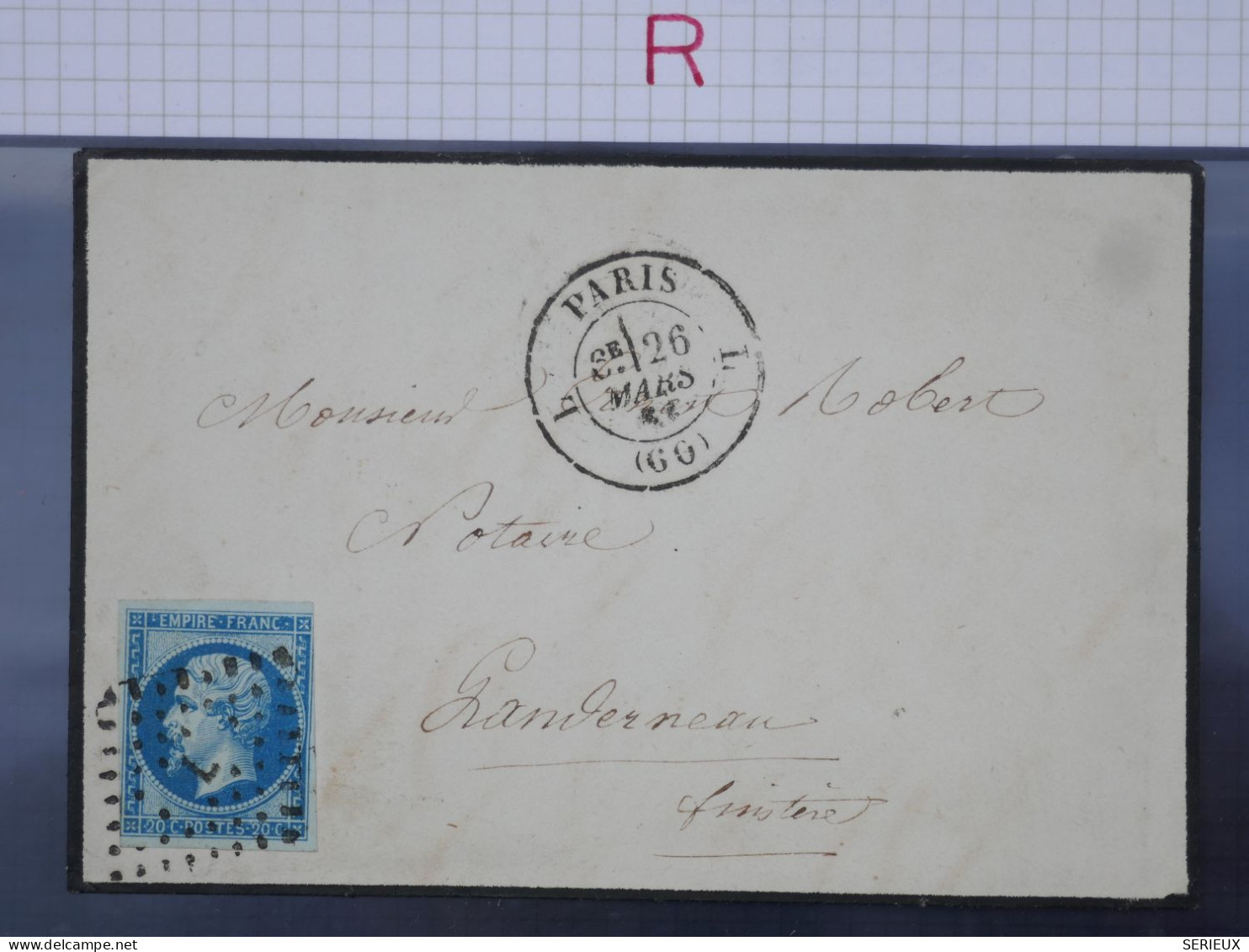 DL12 FRANCE BELLE LETTRE  N°14   1861  PARIS A LANDEREAU +VU BEHR.DISPERSION COLLECTION+++ - 1853-1860 Napoleon III