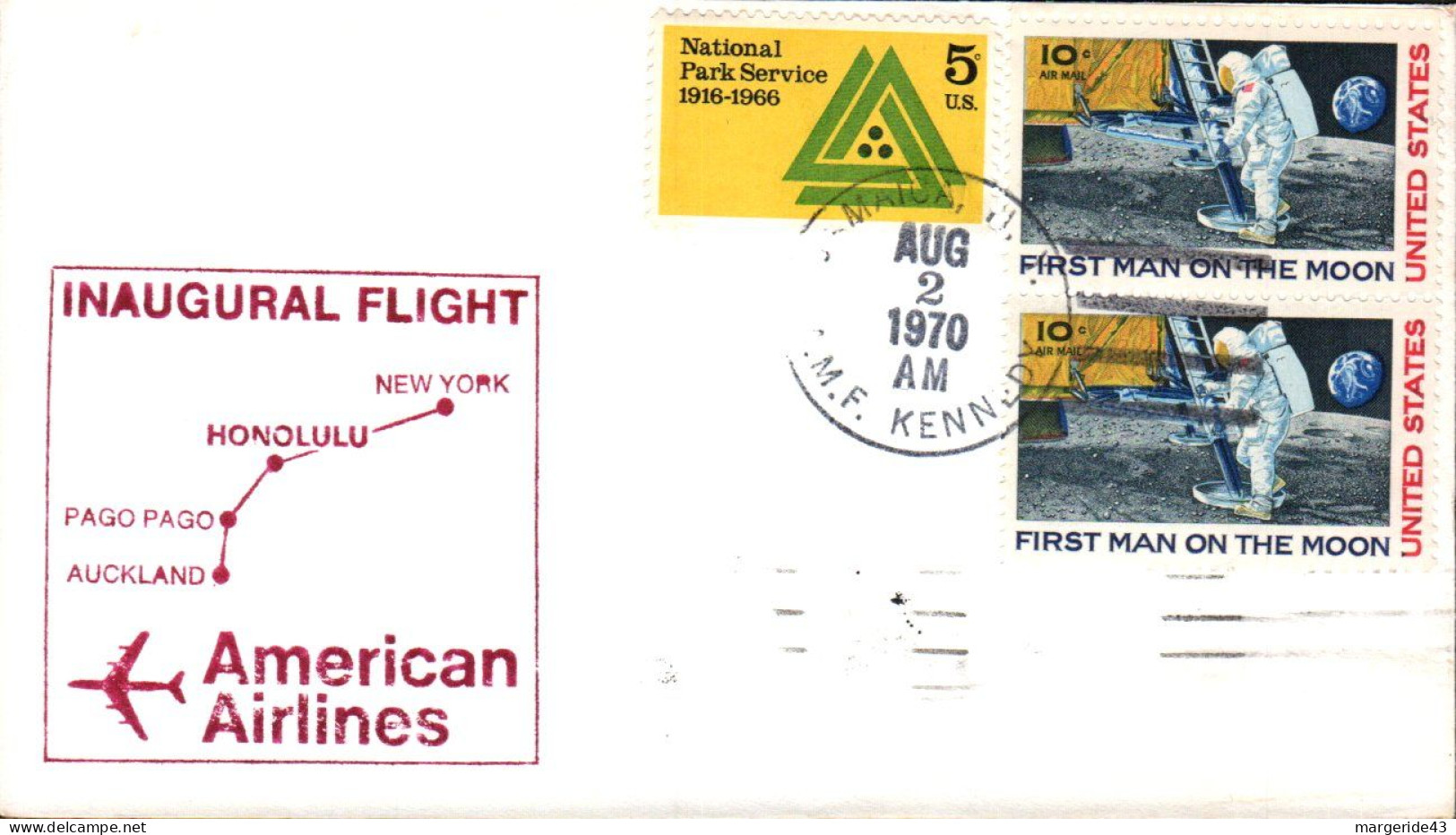 USA ETATS UNIS VOL INAUGURAL AMERICAN AIRLINES NEW YORK-AUCKLAND 1970 - Enveloppes évenementielles