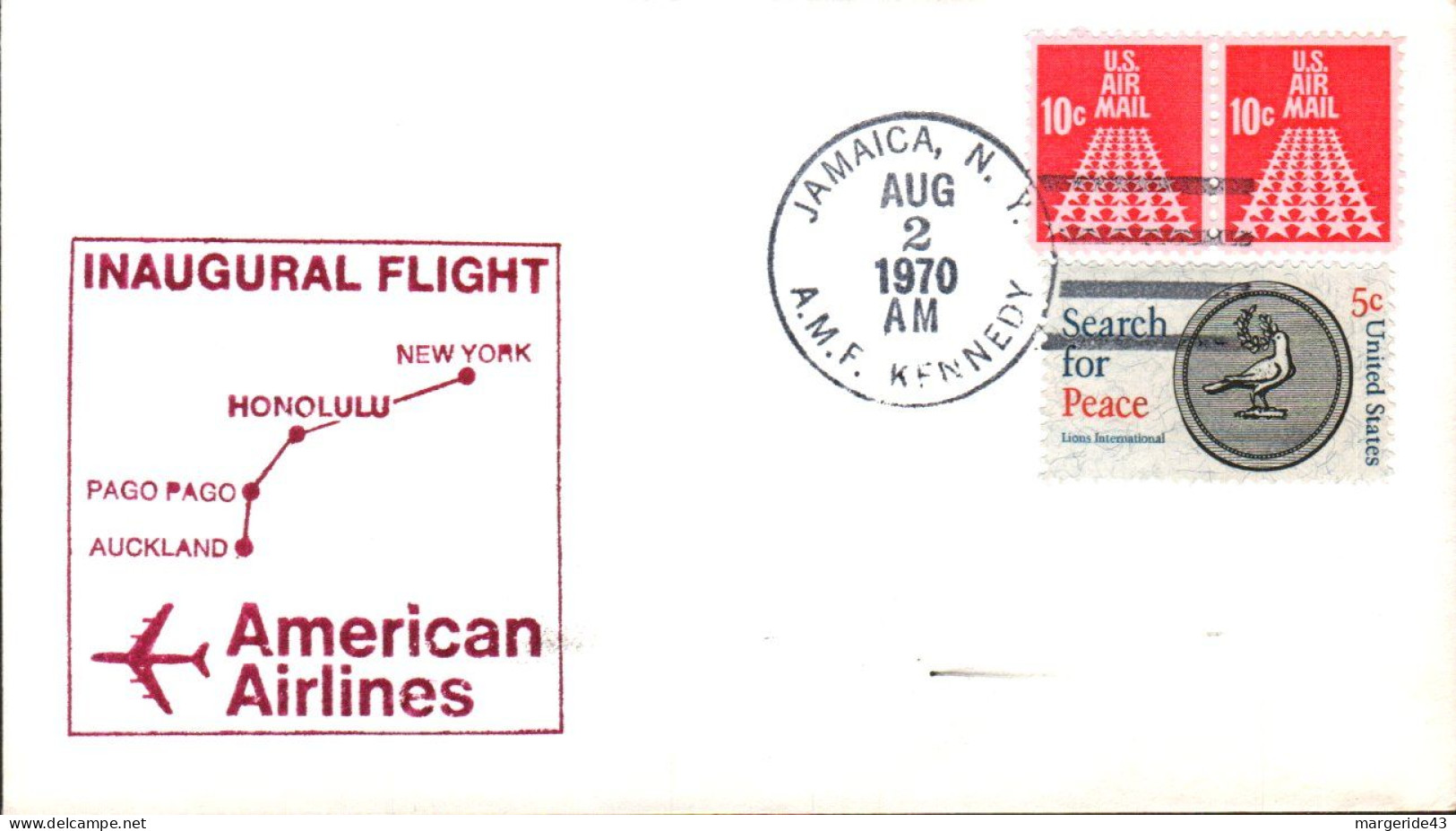 USA ETATS UNIS VOL INAUGURAL AMERICAN AIRLINES NEW YORK-AUCKLAND 1970 - Enveloppes évenementielles