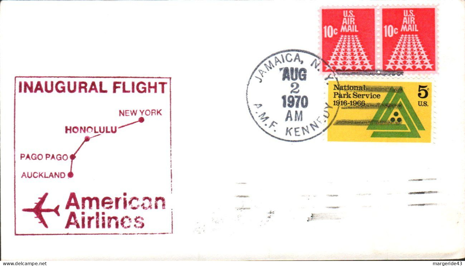 USA ETATS UNIS VOL INAUGURAL AMERICAN AIRLINES NEW YORK-AUCKLAND 1970 - Event Covers