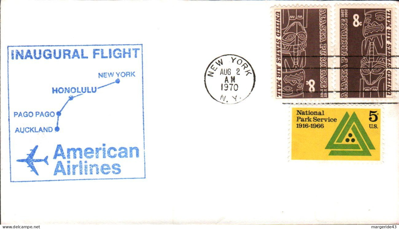 USA ETATS UNIS VOL INAUGURAL AMERICAN AIRLINES NEW YORK-PAGO PAGO 1970 - Event Covers