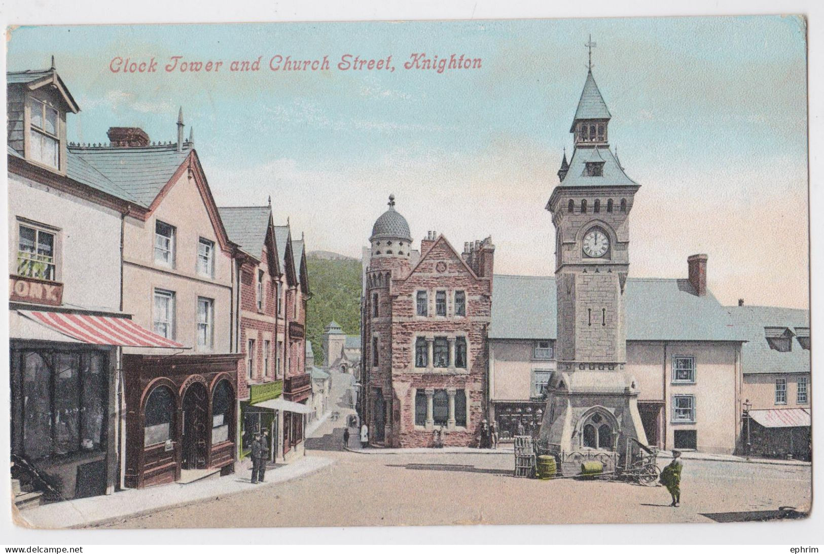 Wales Knighton Clock Tower And Church Street - Radnorshire