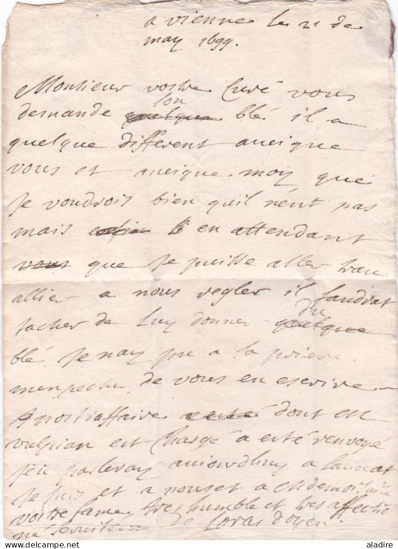 1699 - Lettre Pliée Avec Correspondance En Français Compréhensible De VIENNE Vers CHABON Chabons, Isère - ....-1700: Precursors