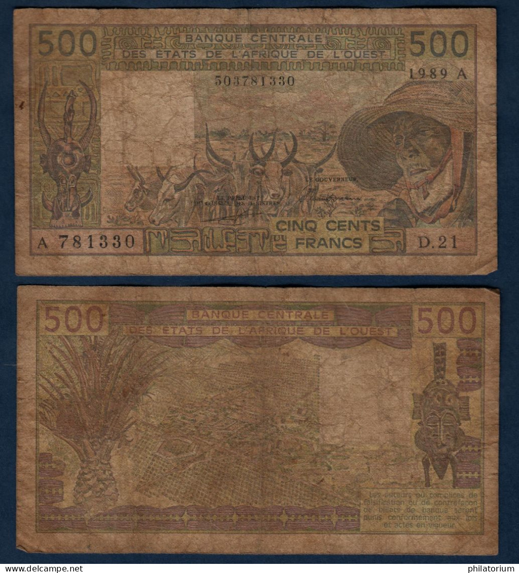 500 Francs CFA, 1989 A, Cote D' Ivoire, D.21, A 781330, Oberthur, P#_06, Banque Centrale États De L'Afrique De L'Ouest - Estados De Africa Occidental