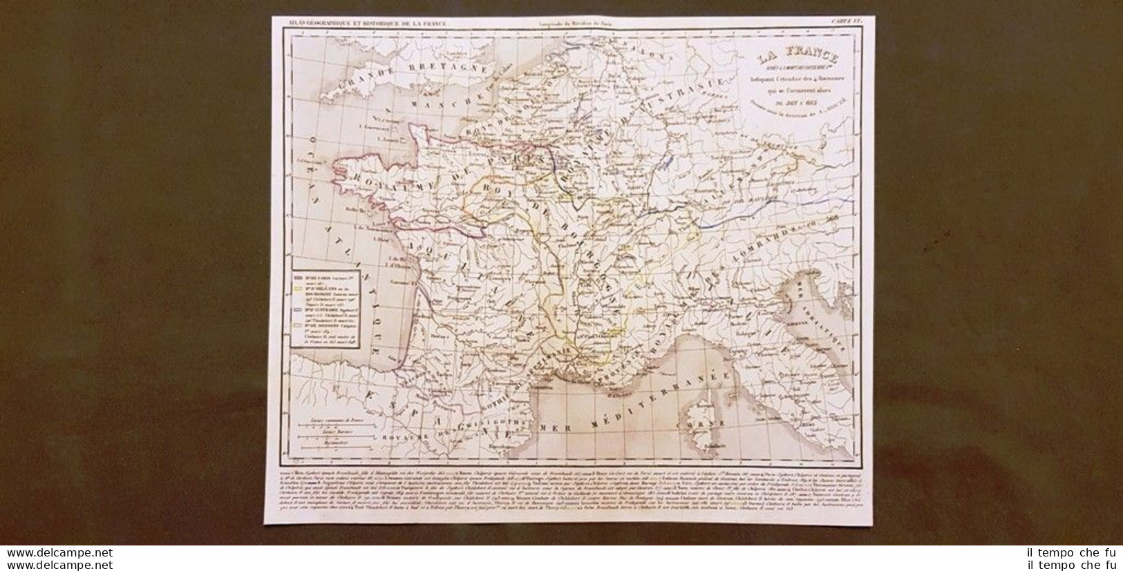 Francia Dopo La Morte Di Re Chlothar I 561 - 613 Carta Geografica Del 1859 Houze - Carte Geographique