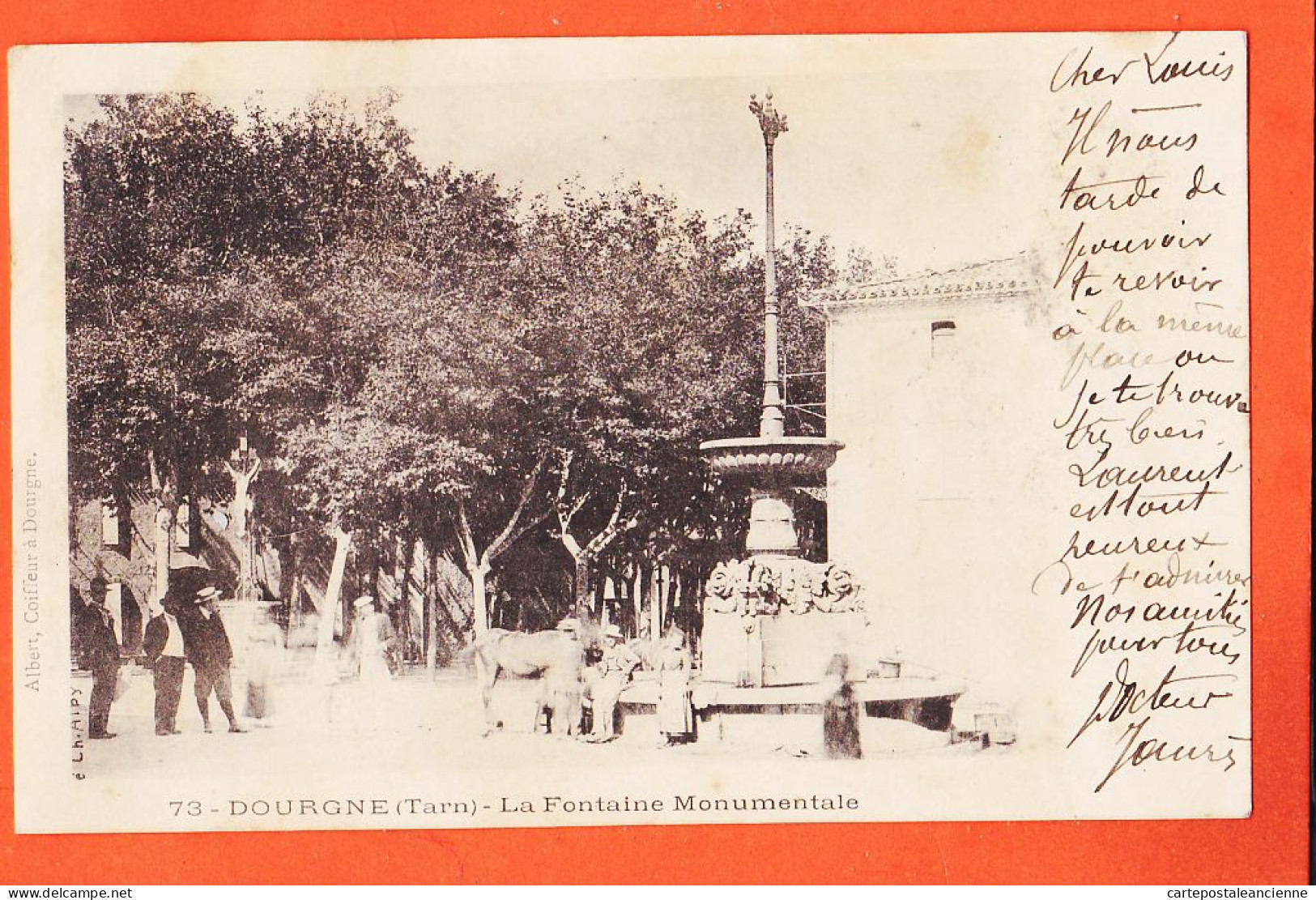 37796 / ⭐ DOURGNE 81-Tarn Fontaine Monumentale 1903 Louis ALBY Etudiant Rue Pompe Paris-Passy Edition ALBERT Coiffeur 73 - Dourgne