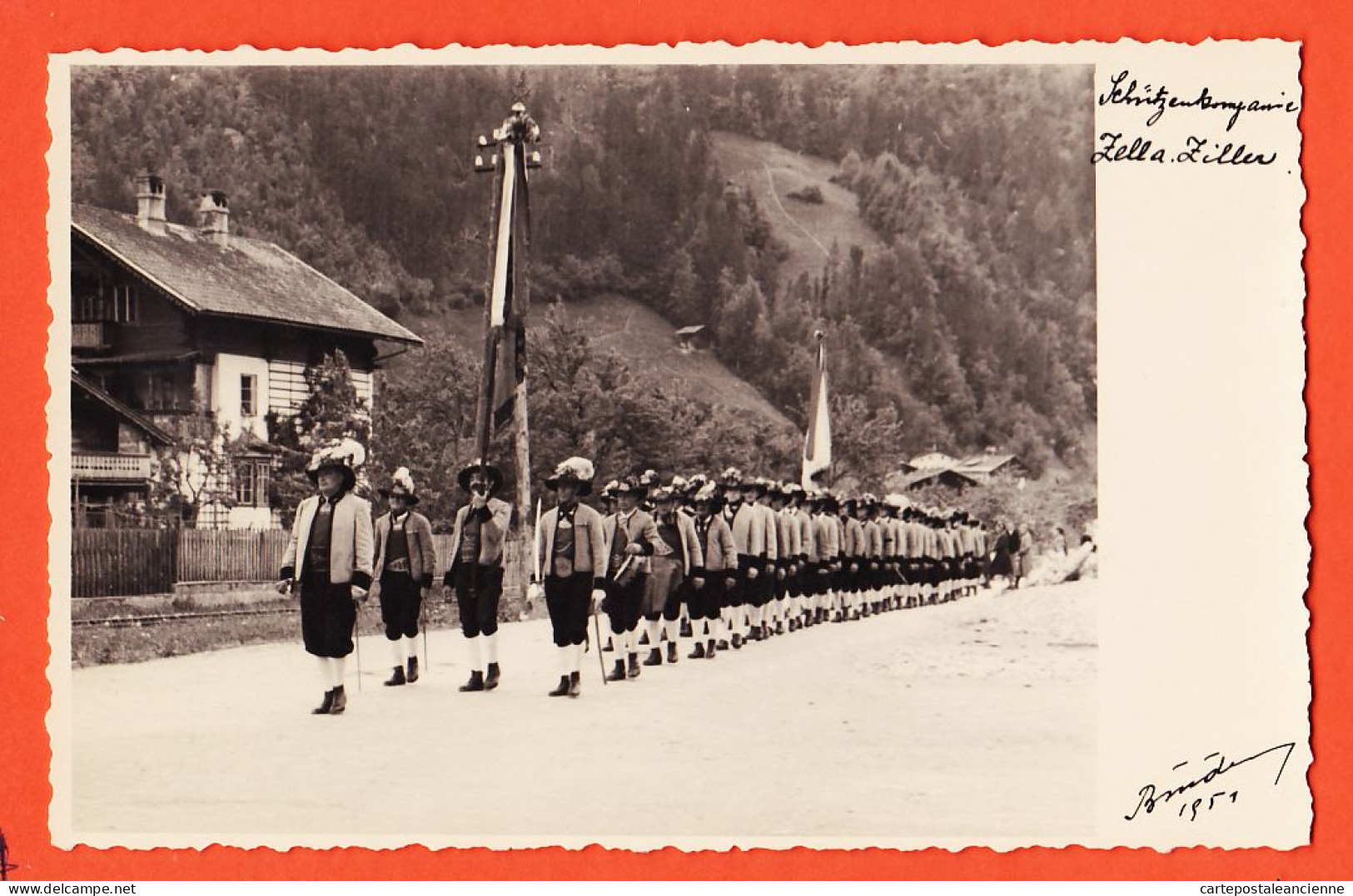 37908 / ⭐ ◉ ♥️ Rare ZELL Am ZILLER Tirol Schützenkompanie Défilé Compagnie Protection Tyrol 1951 Carte-Photo E. BINDER  - Zillertal