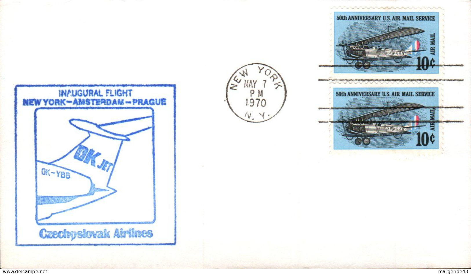 USA ETATS UNIS VOL INAUGURAL CZECHOSLOVAK AIRLINES NEW YORK-AMSTERDAM-PRAGUE 1970 - Enveloppes évenementielles