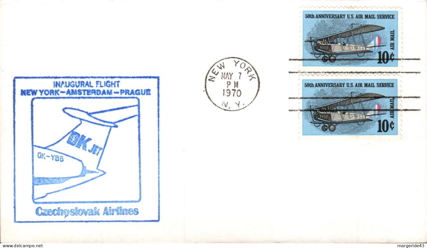 USA ETATS UNIS VOL INAUGURAL CZECHOSLOVAK AIRLINES NEW YORK-AMSTERDAM-PRAGUE 1970 - Schmuck-FDC