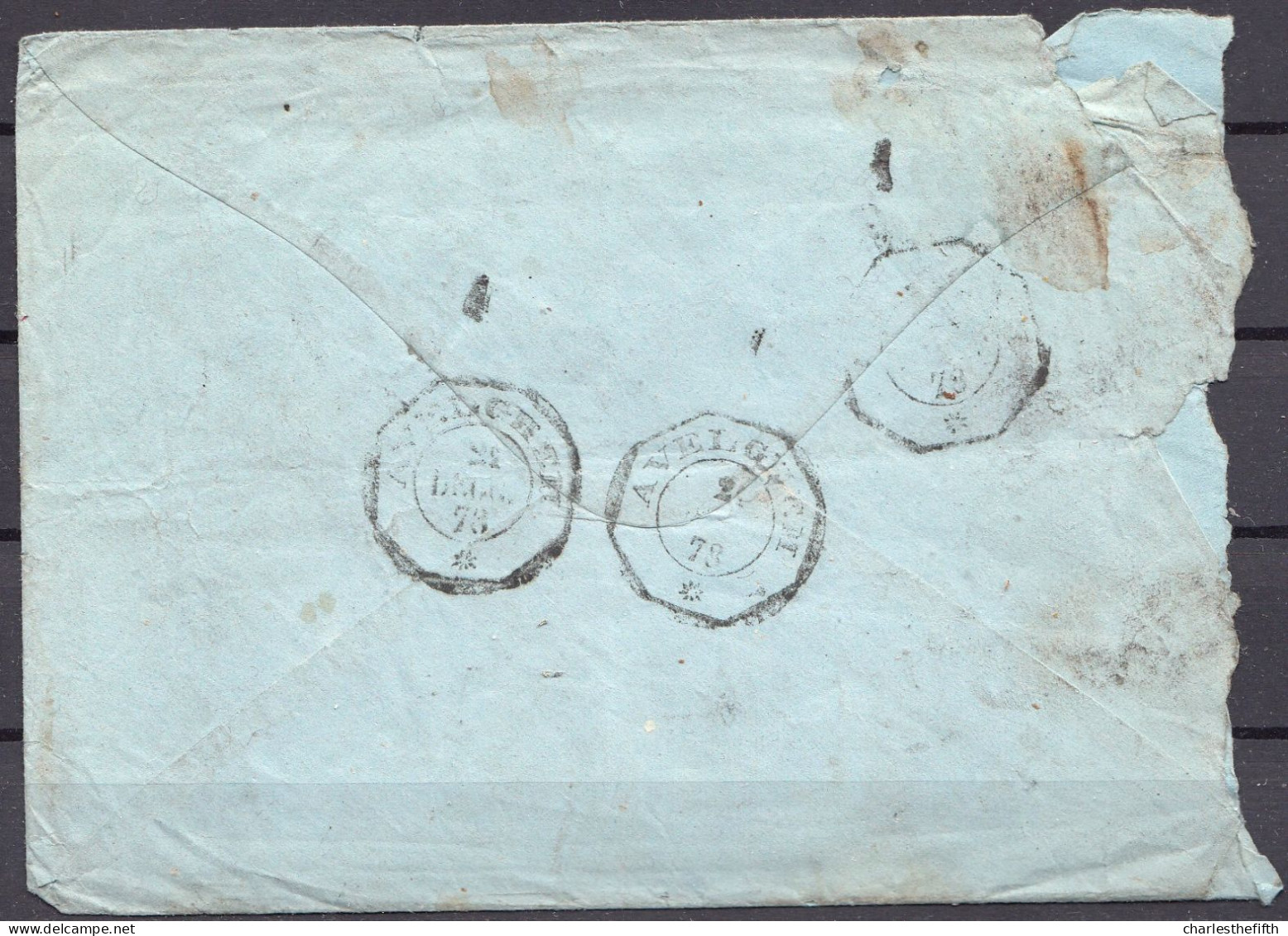 ENVELOPPE TELEGRAMME TAMPONS AVELGHEM 1873 - Timbres Télégraphes [TG]