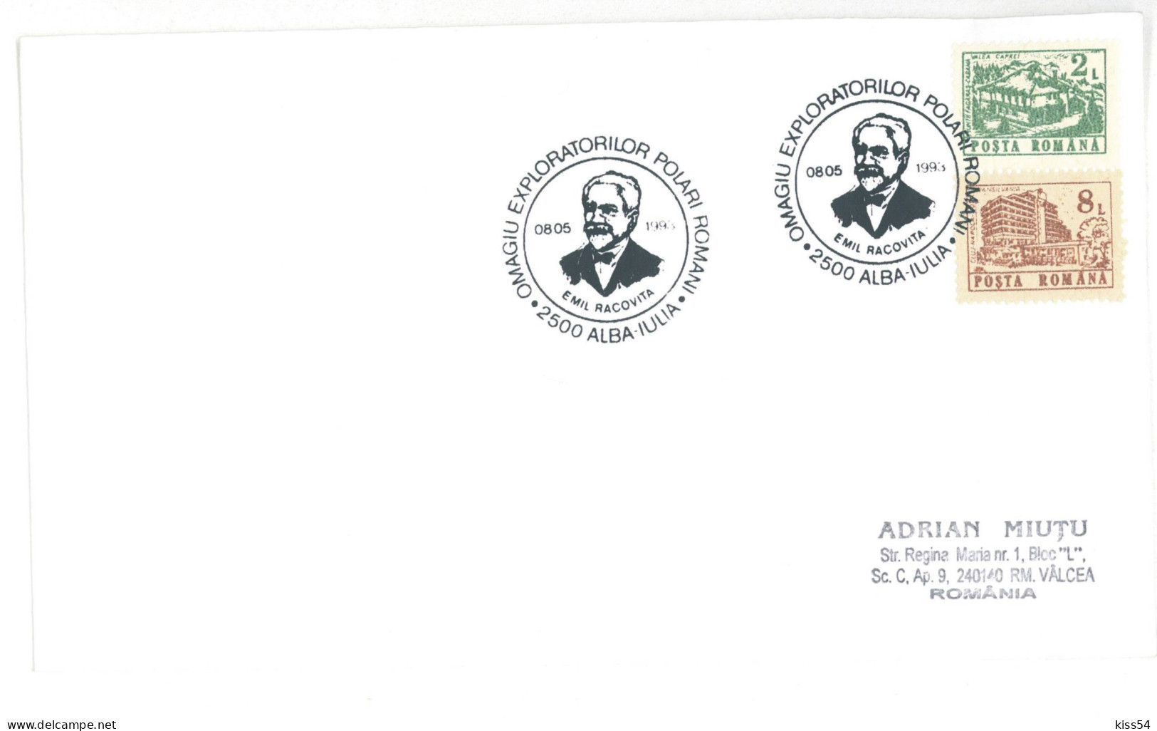 COV 87 - 814 Emil RACOVITA, Explorer Of Antarctica, Romania - Cover - Used - 1993 - Maximumkarten (MC)