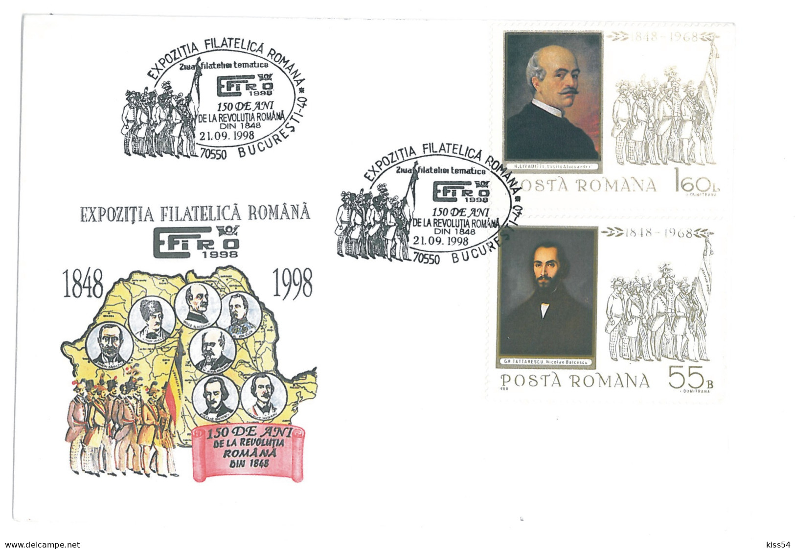 COV 87 - 3005 150 Ani De La Revolutia Din 1848, Map, Balcescu Alecsandri, Romania - Cover - Used - 1998 - Maximumkaarten