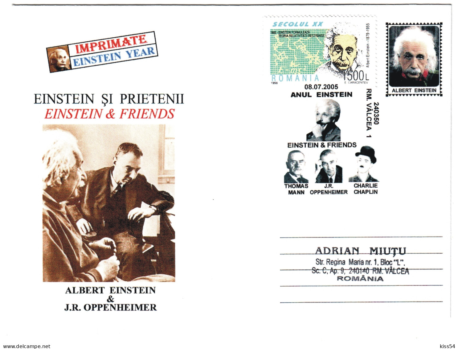 COV 87 - 9 Albert EINSTEIN & J.R. OPPENHEIMER, Romania - Cover - Used - 2005 - Cartes-maximum (CM)