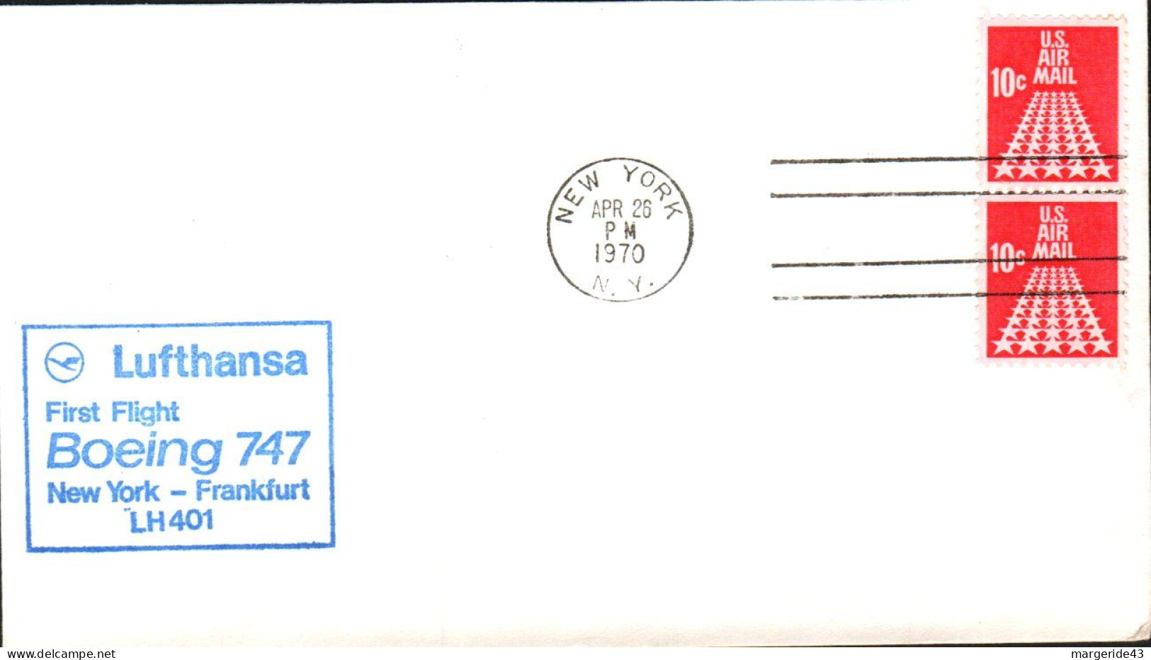 USA ETATS UNIS 1 ER VOL LUFTHANSA  747 NEW YORK-FRANKFURT1970 - Sobres De Eventos