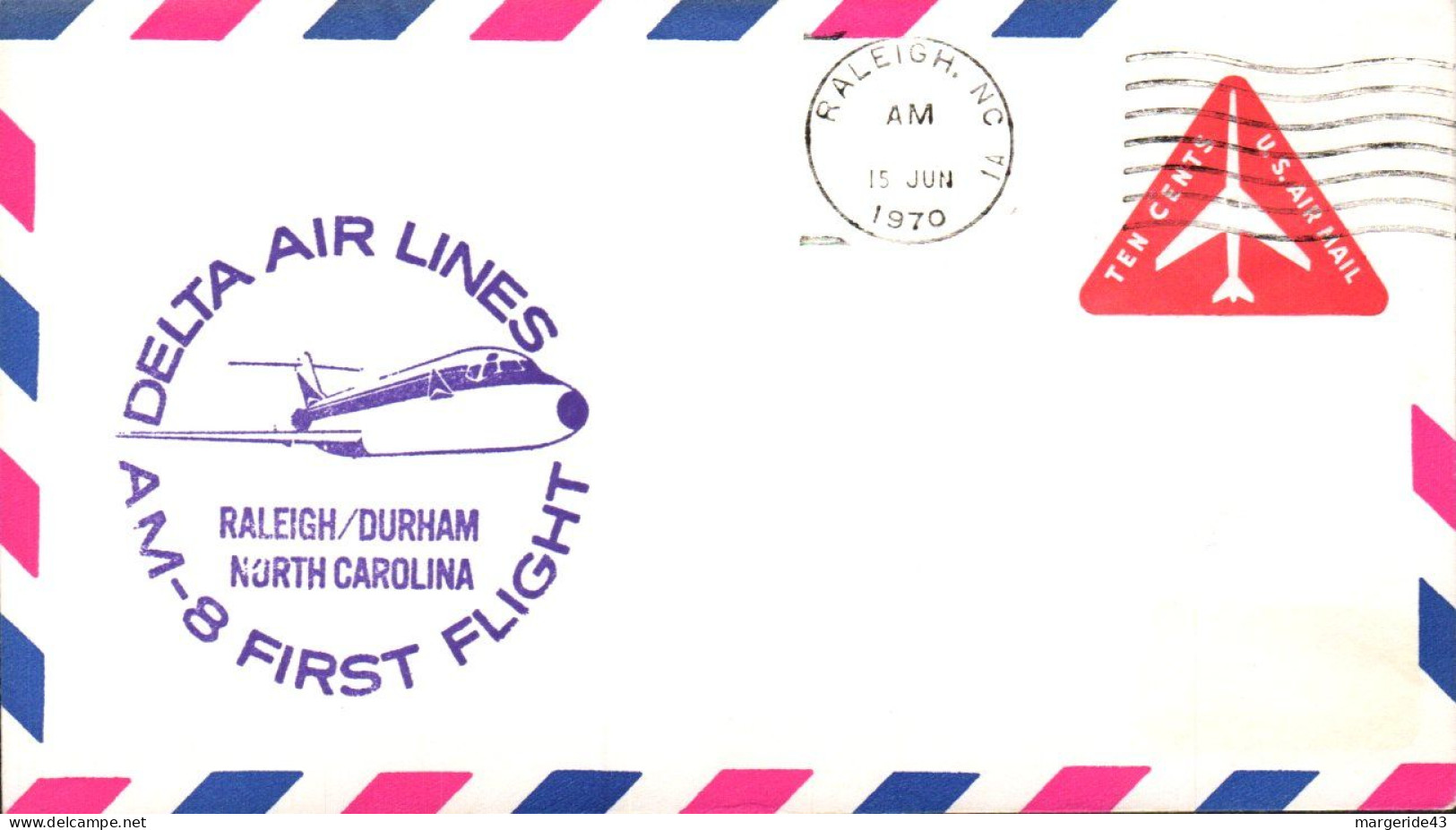 USA ETATS UNIS 1 ER VOL DELTA AIRLINES RALEIGH-DURHAM 1970 - Omslagen Van Evenementen