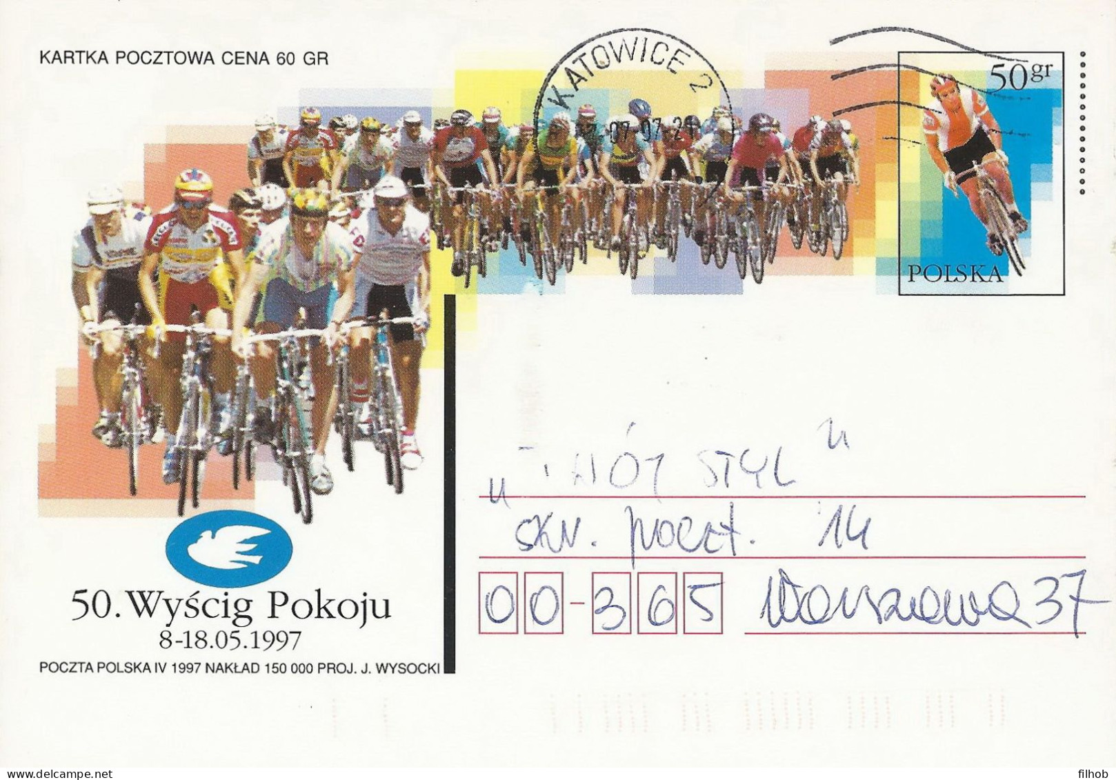 Poland Postcard Used Cp 1144.04: Sport Cycling Peace Race 1997 (postal Circulation Katowice) - Stamped Stationery