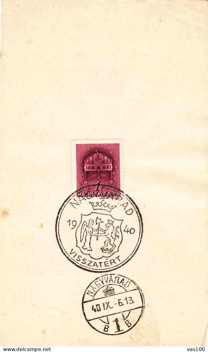 HISTORICAL DOCUMENTS HISTORICAL FRAGMENT  POSTA STATIONERY 1940 VISSZATERT - Cartas & Documentos