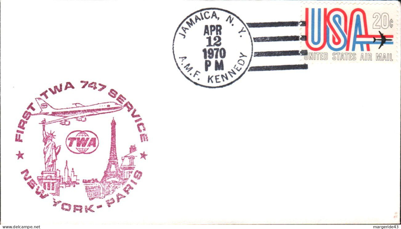 USA ETATS UNIS 1ER VOL TWA 747 NEW YORK-PARIS 1970 - Schmuck-FDC