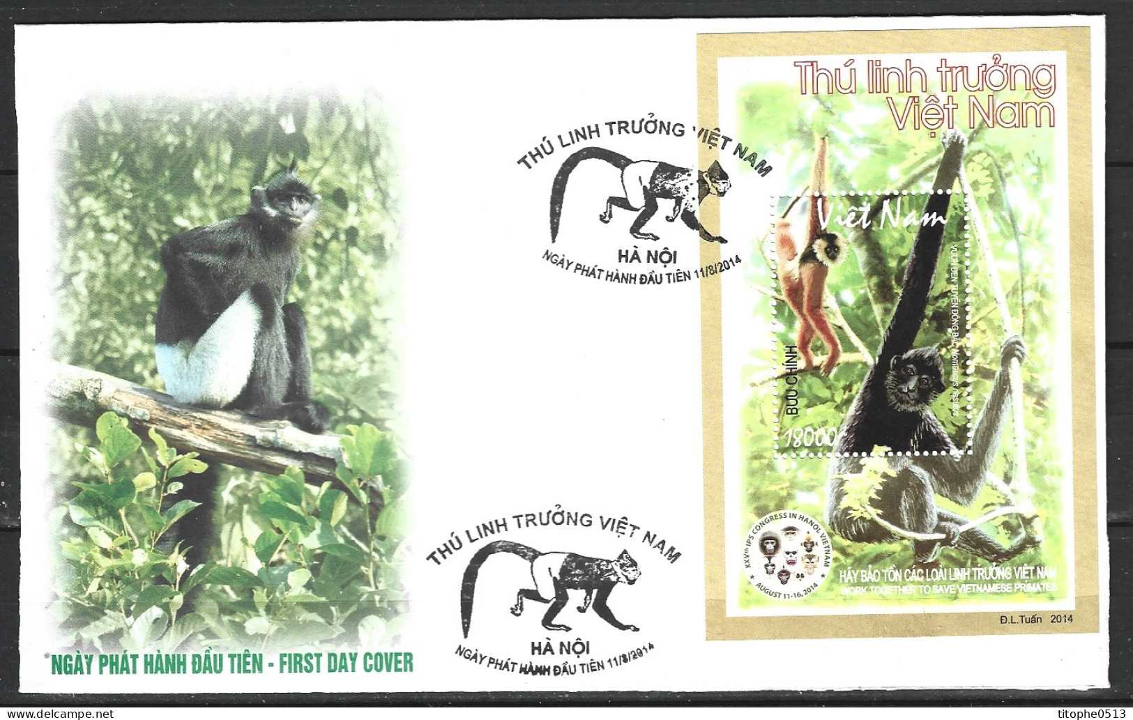 VIETNAM. BF 144 De 2014 Sur Enveloppe 1er Jour. Singes. - Affen