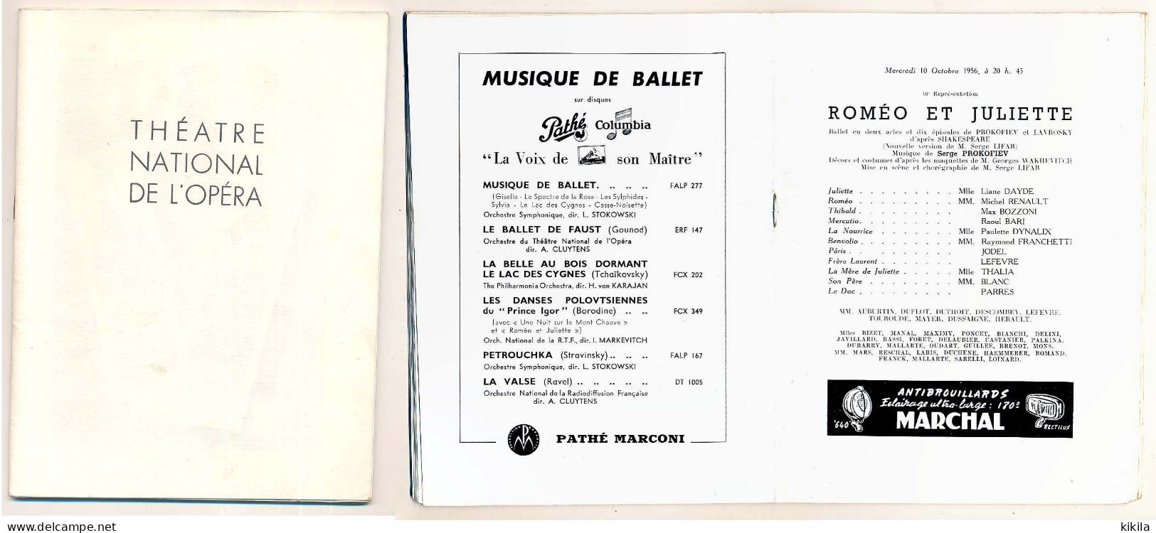 Livret Programme THEATRE NATIONAL DE L'OPERA Roméo Et Juliette  Le 10-10-1956 Prokofiev Et Lavrosky - Programmes