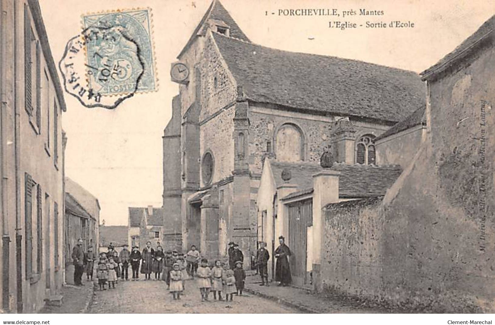 PORCHEVILLE - L'Eglise - Sortie D'Ecole - Très Bon état - Porcheville