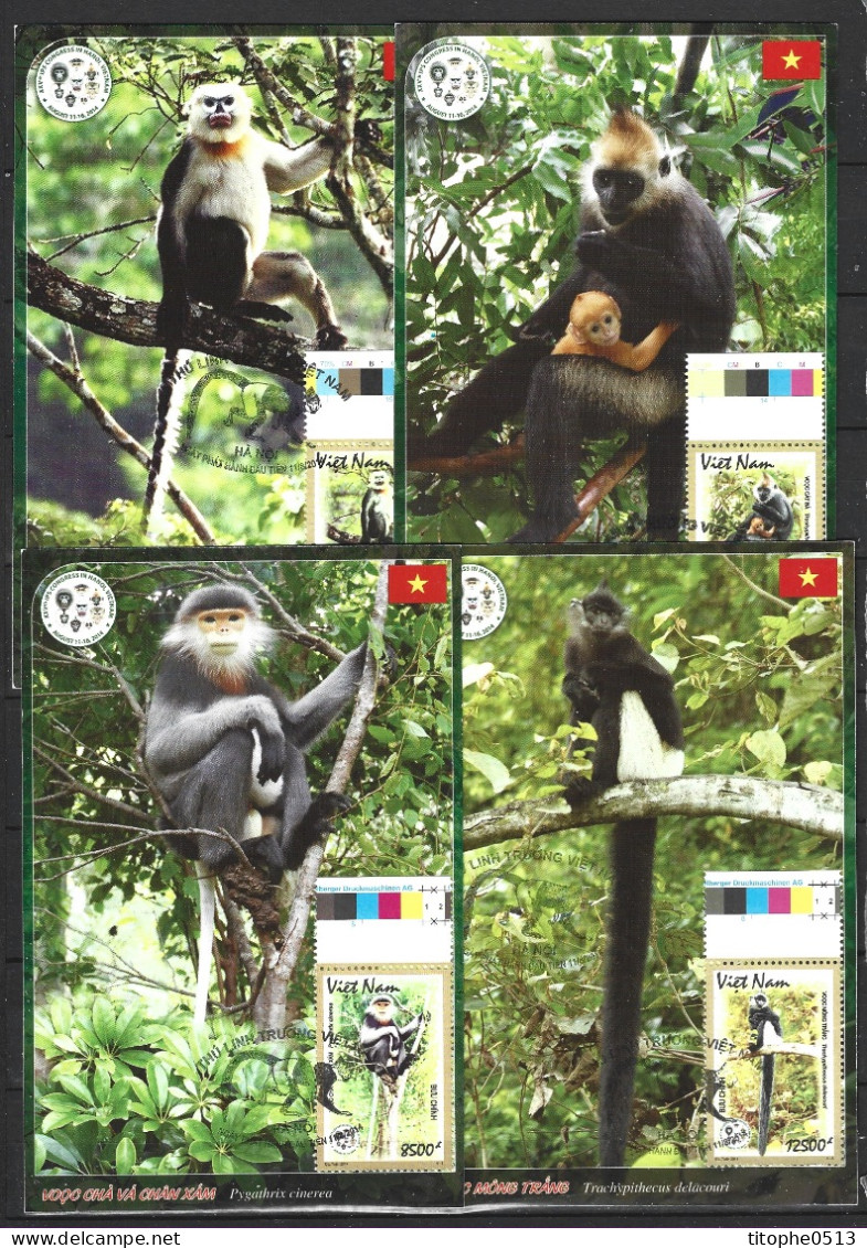 VIETNAM. N°2474-7 De 2014 Sur 4 Cartes Maximum. Singes. - Monkeys