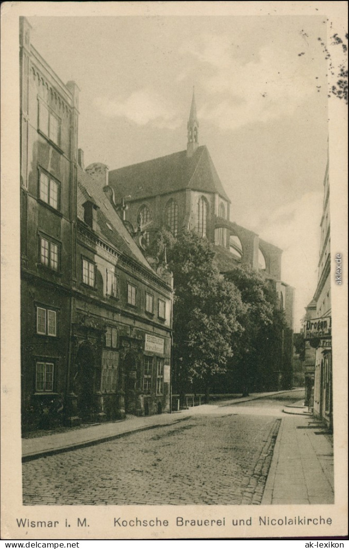 Ansichtskarte Wismar Kochsche Brauerei, Strasse Und Nicolaikirche 1926 - Wismar