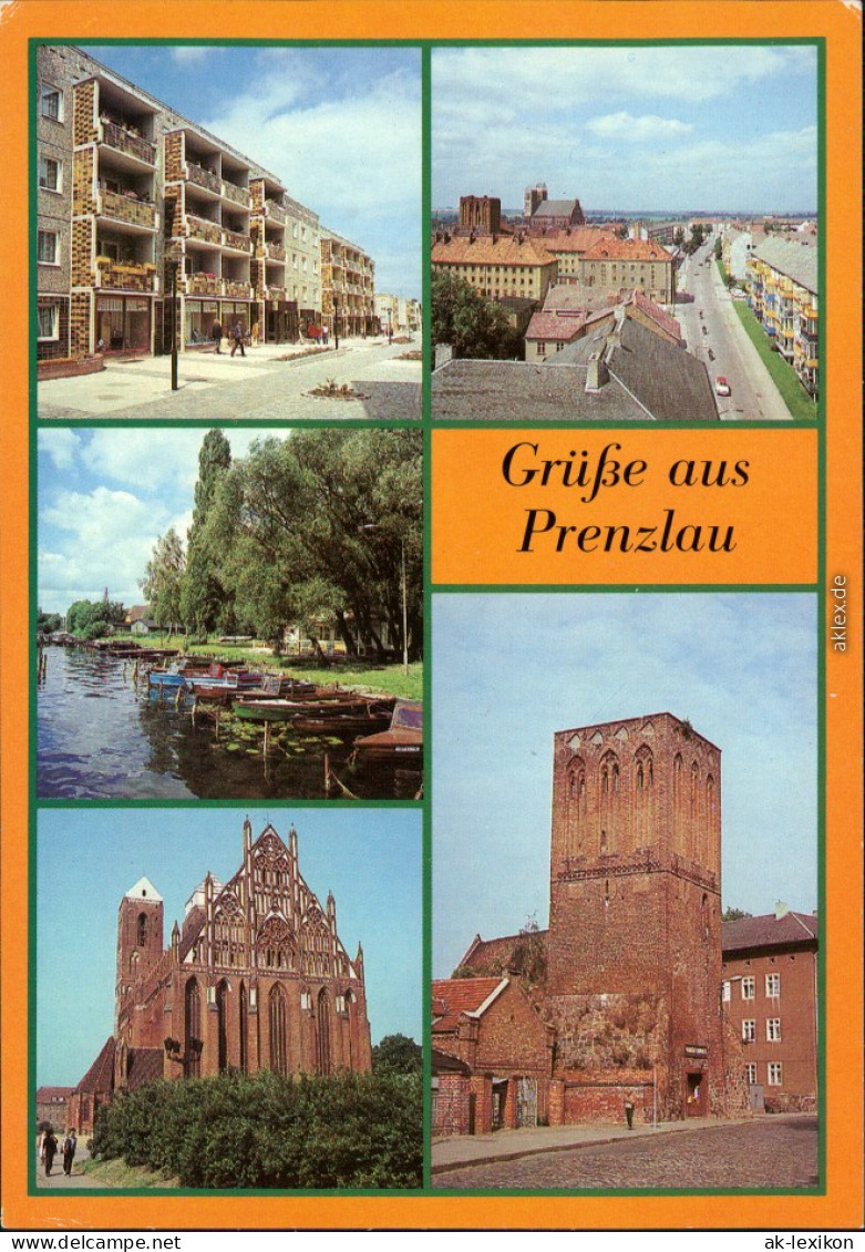 Prenzlau Straße Der Republik, Blick Vom Steintor, Bootshafen, Marienkirche 1986 - Prenzlau