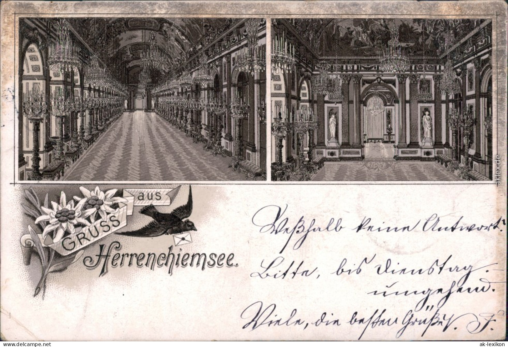 Ansichtskarte Chiemsee Schloss: Saal, Flur 1897 - Chiemgauer Alpen
