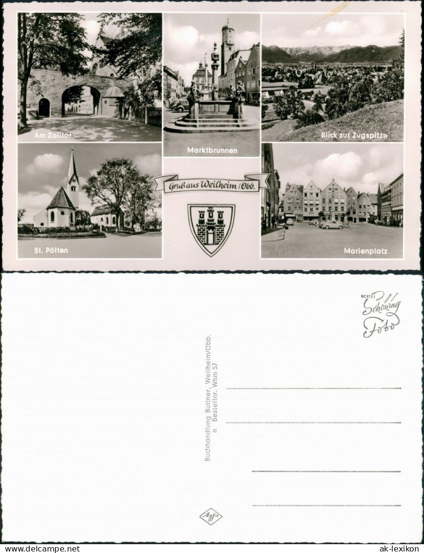 Weilheim (Oberbayern)   Zolltor, St. Pölten, Marienplatz, Marktbrunnen 1960 - Weilheim