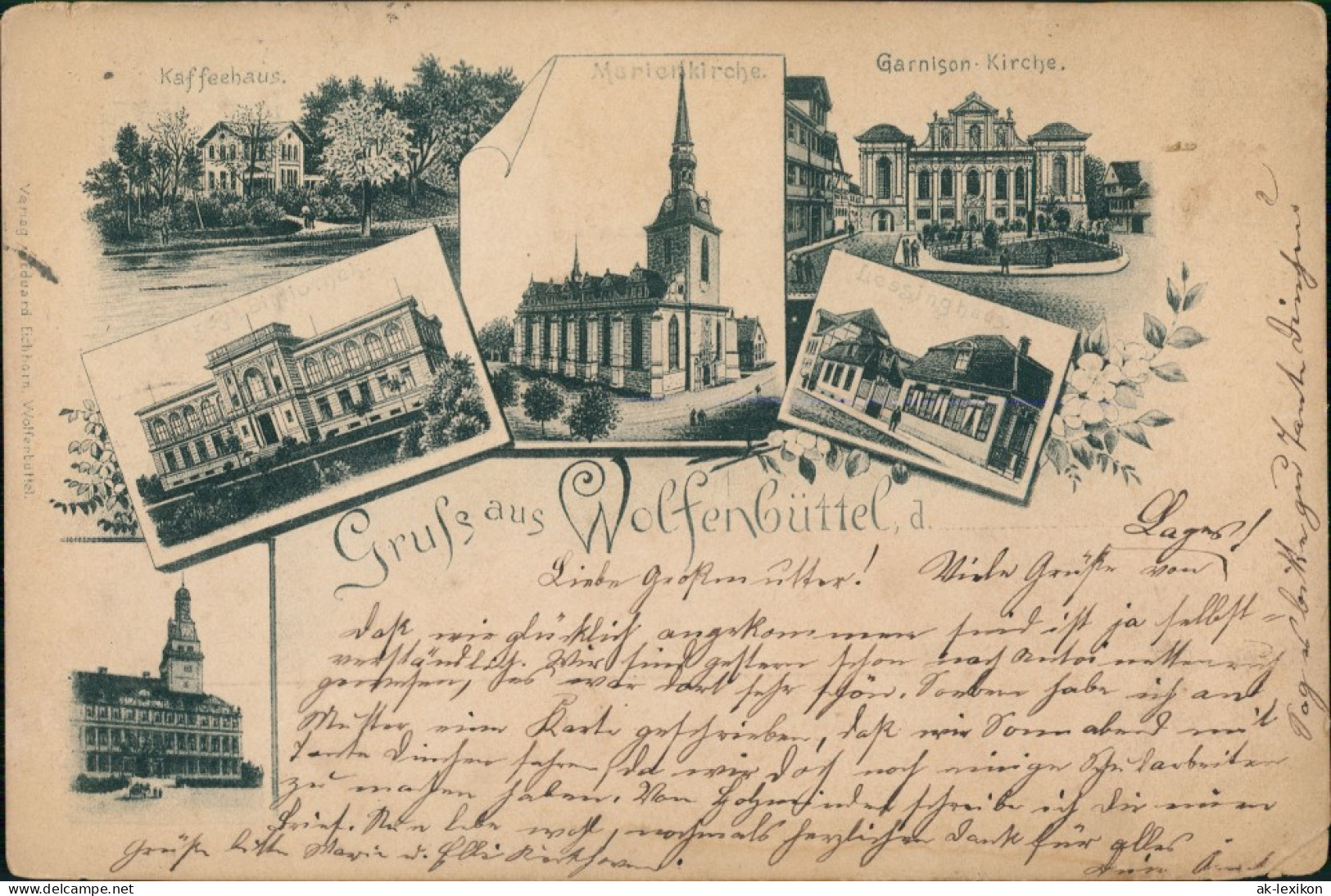 Ansichtskarte Wolfenbüttel Kirche, Kaffeehaus - MB 1898 - Wolfenbuettel