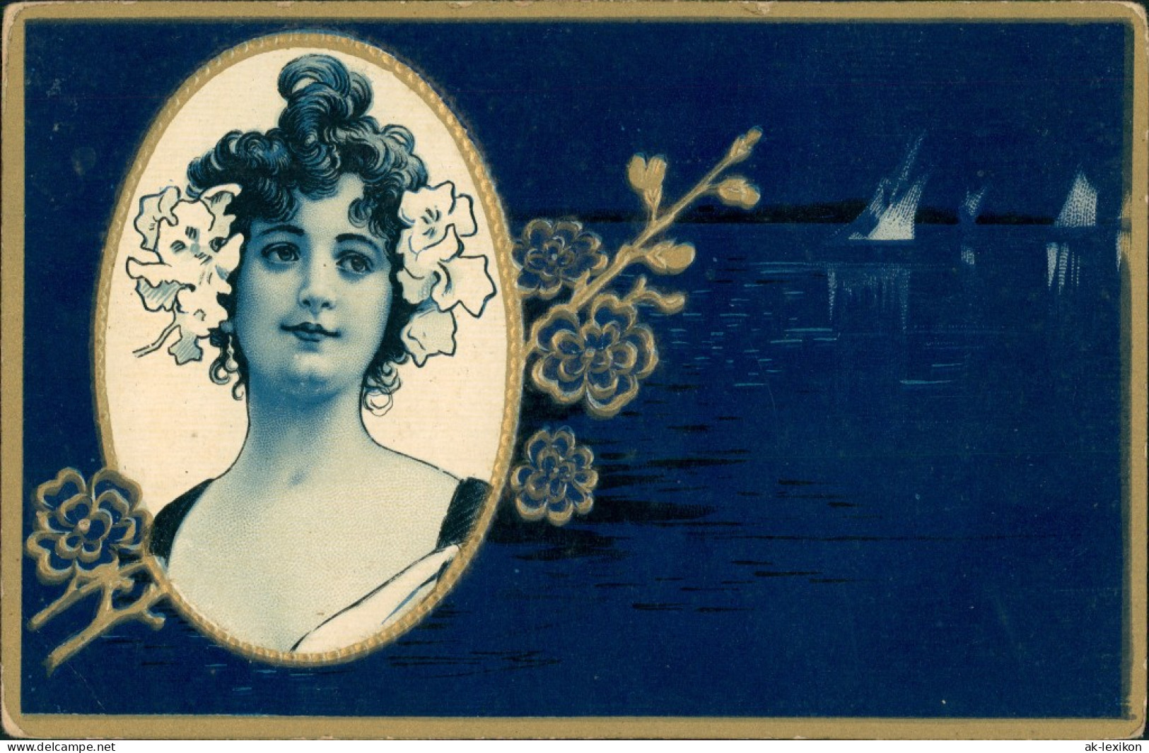 Ansichtskarte  Frau Künstlerkarte Gold Blauer See Jugendstil 1905 Goldrand - Personaggi