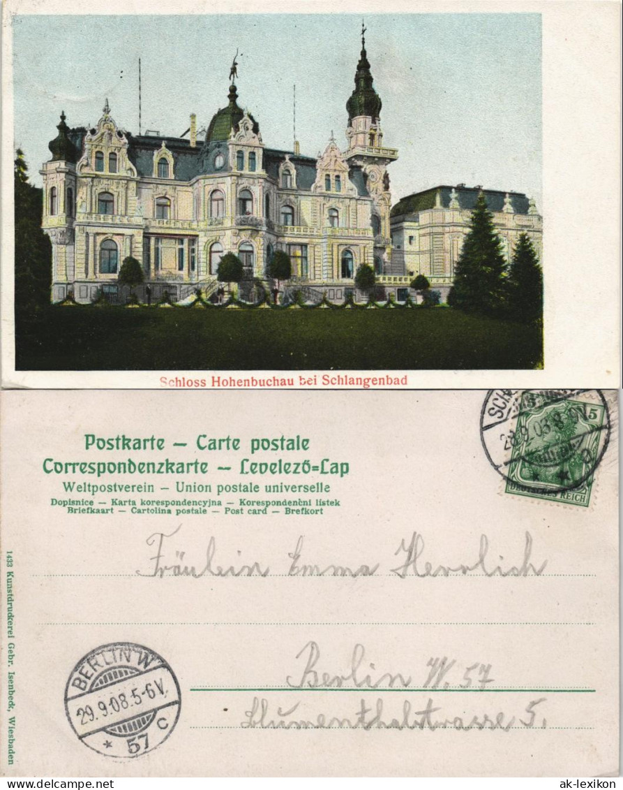 Ansichtskarte Schlangenbad Schloss Hohenbucha 1908 - Schlangenbad